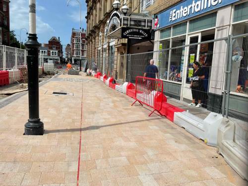 A photo of the completed paving tiles on Eastbank Street outside The Entertainer