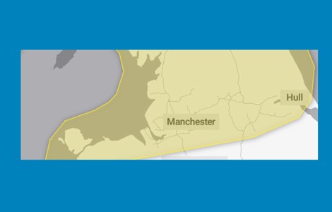 Image of area covered by Met Office weather warning for 12 March 2026
