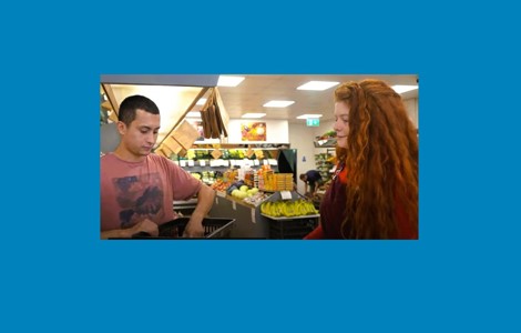 Screen shot from Healthy Start video of person shopping